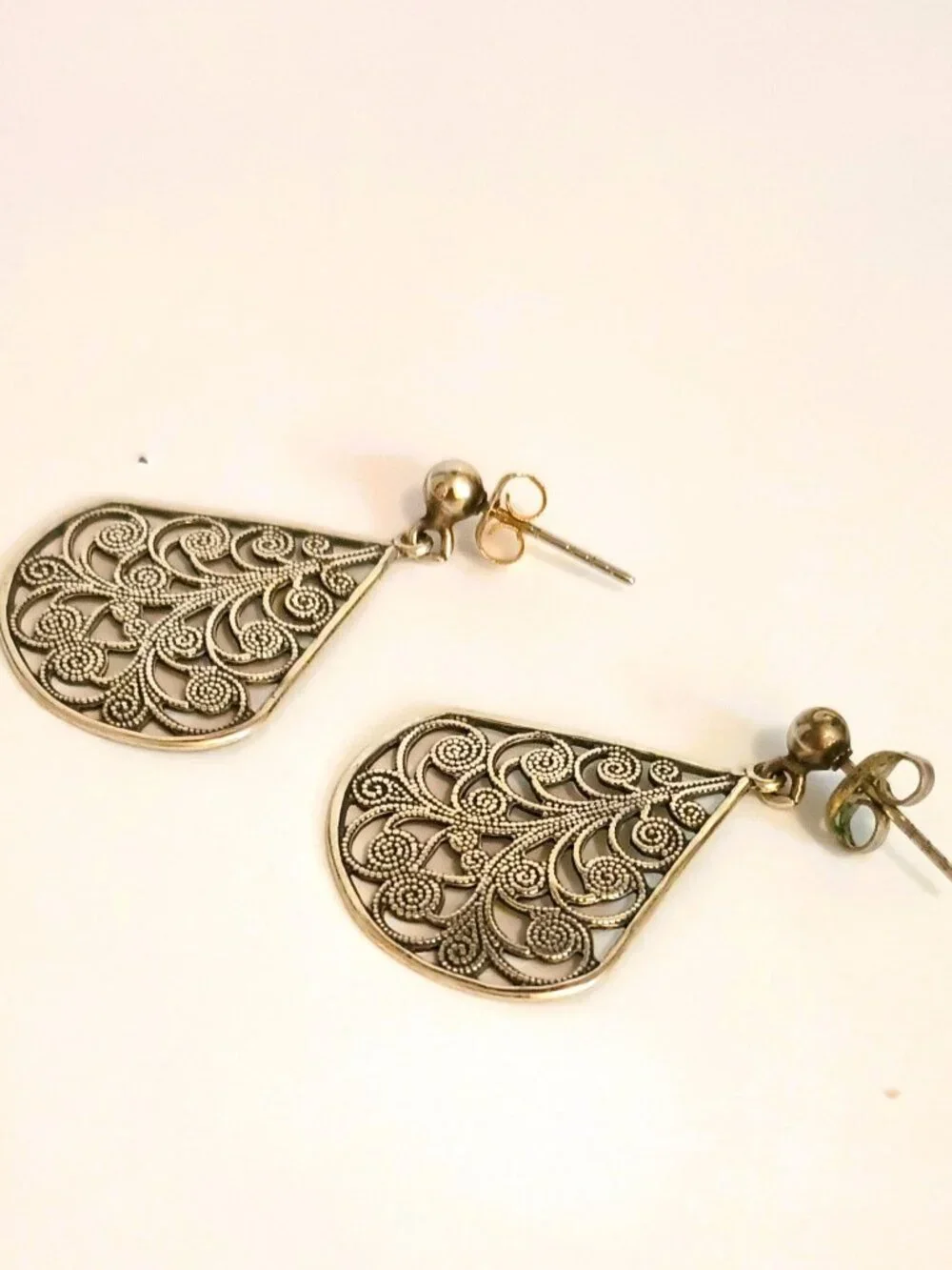Vintage 925 Filigree Teardrop Earrings Dangle Drop Sterling Silver Post Jewelry